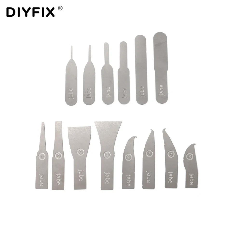 

DIYFIX 14Pcs Knives IC Chip Repair Thin Blades CPU Remover for iPhone Processors NAND Flash Mainboard Repair Tool (No Handle)