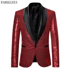 Блестящий красный блестящий пиджак для мужчин, новинка 2019, воротник-шаль на одной пуговице, для ночного клуба, вечеринки, выпускного, костюмы диджея в стиле рок-н-ролл
