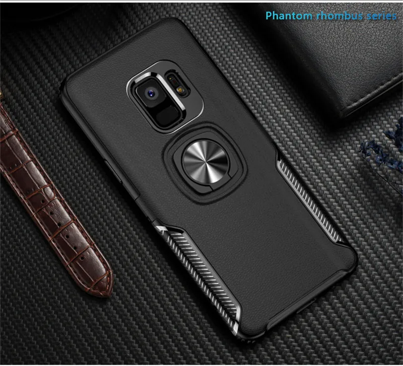 Кожаный чехол-подставка с текстурой для samsung Galaxy S9, S8, S10 Plus, Note 10, 9, 8, кольцевой держатель, Магнитный защитный чехол для J4, J6, J8, A8