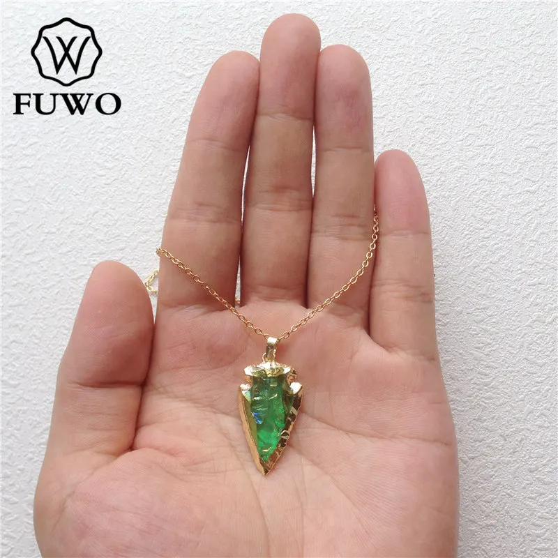 Ожерелье FUWO с резным кварцевым кристаллом Aura наконечник стрелы ожерелье из