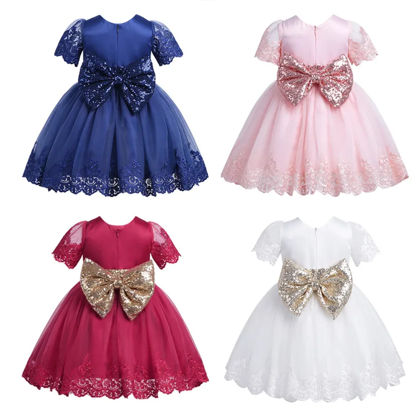 Платье с вышивкой и короткими рукавами для маленьких девочек расшитое блестками