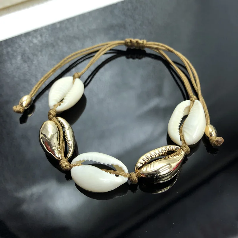 Женский браслет в виде раковины Cowrie серебряный золотой богемский натуральный