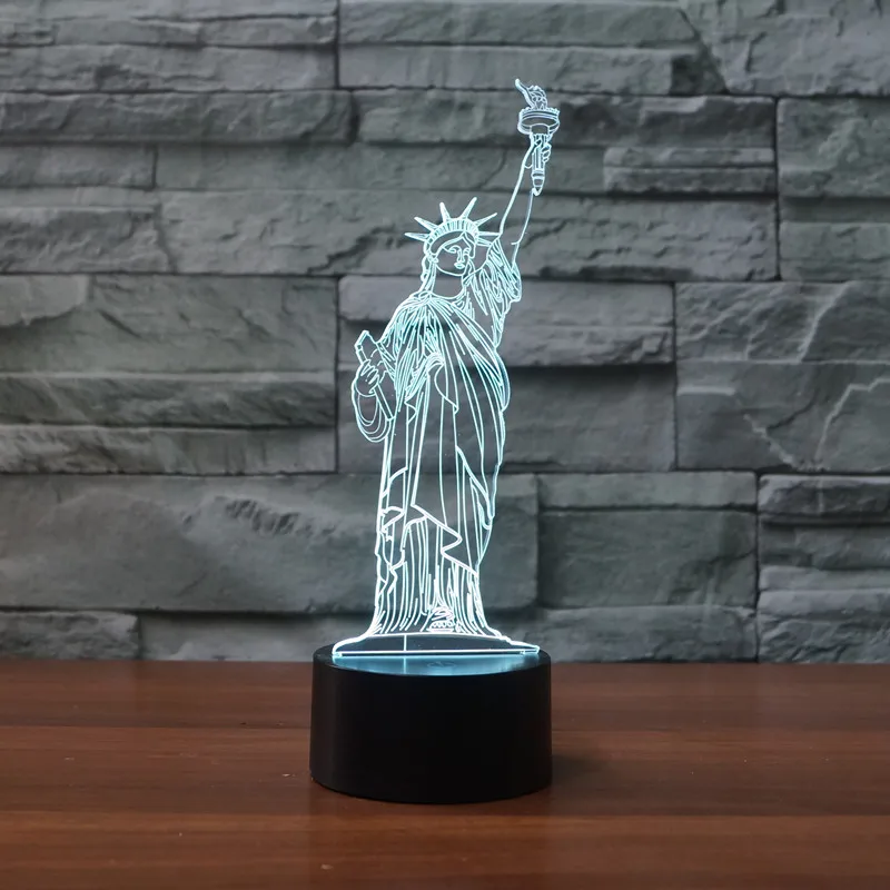 Статуя Свободы из Нью Йорка 7 цветов RGB иллюзия USB 3D Светодиодная лампа детская