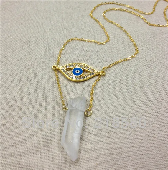 Женское Ожерелье золотистого цвета с кварцевым кристаллом и голубым Злым