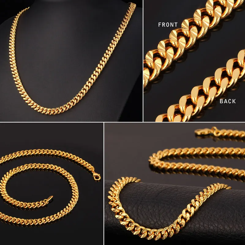 U7 Цепь Панцирь Ожерелье Для Мужчин Позолоченный/Розовое Золото Покрыл Хип Хоп