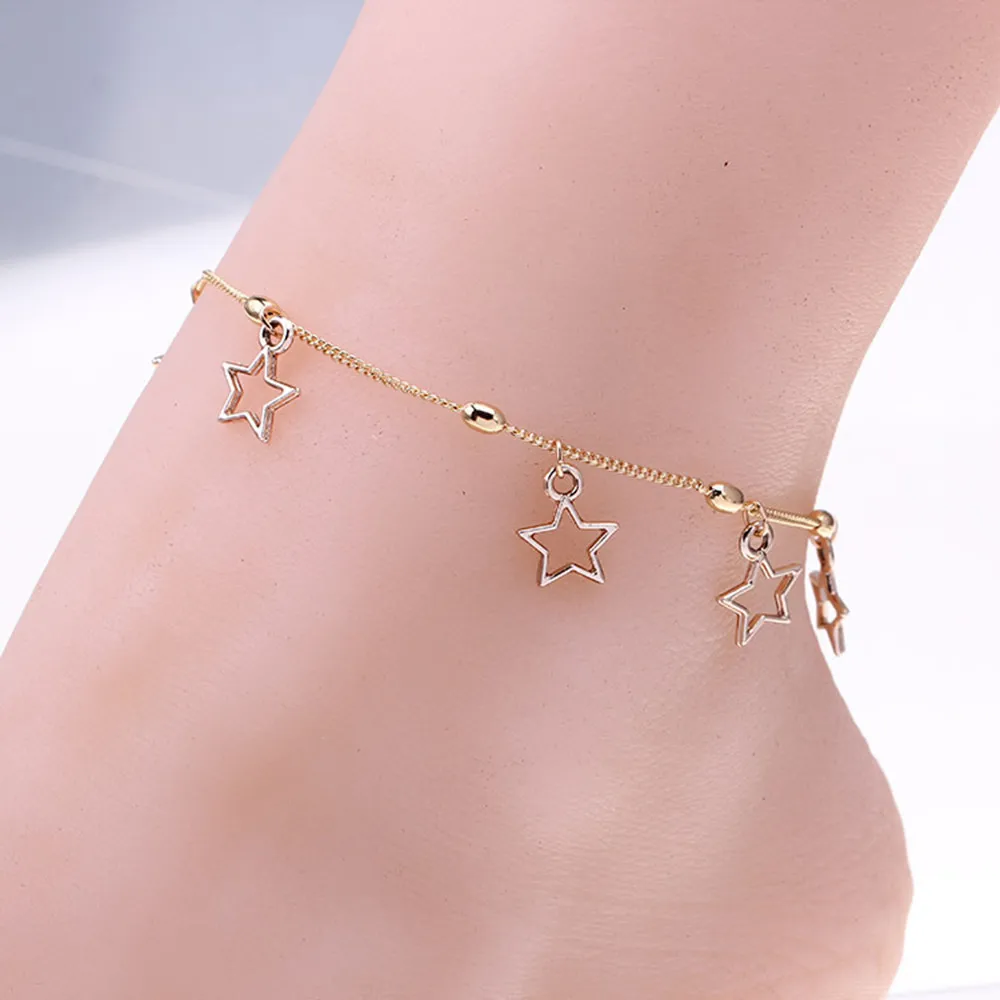 Женский Регулируемый браслет-цепочка на щиколотку пляжная обувь золотого цвета