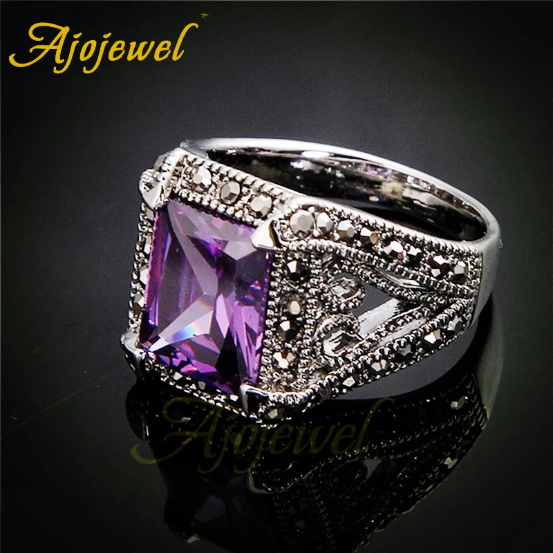 Ajojewel Размер 7-10 фиолетовый черный кубический цирконий античное Кольцо женское квадратное мужское кольцо с камнем винтажное ювелирное изделие