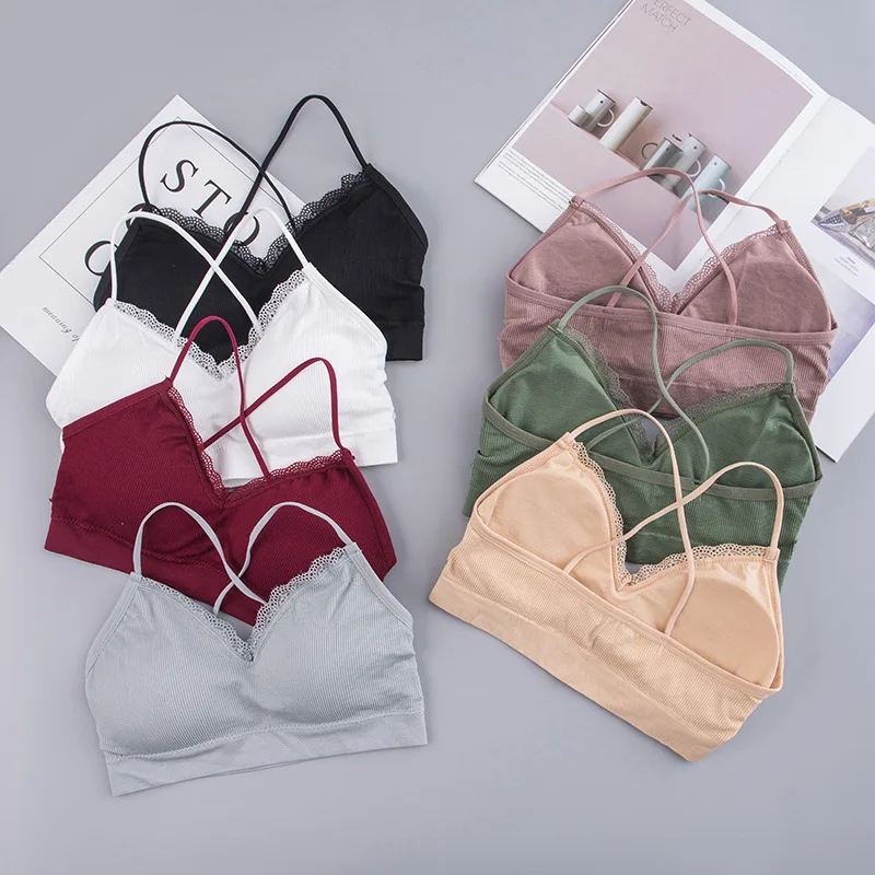 SP&ampCITY Lace Patchwork Women Bra Summer Wire Free Seamless Tube Top Shoulder Strap Cross Bralette Thin Solid Chest Underwaer | Женская