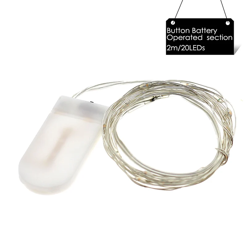Button Battery 2M Медный провод светодиодный гирлянды на батарейках/12 В/5 В для рождественской гирлянды вечерние свадебные украшения Рождественские мигалки сказочные огни - Испускаемый цвет: Button Battery 2M