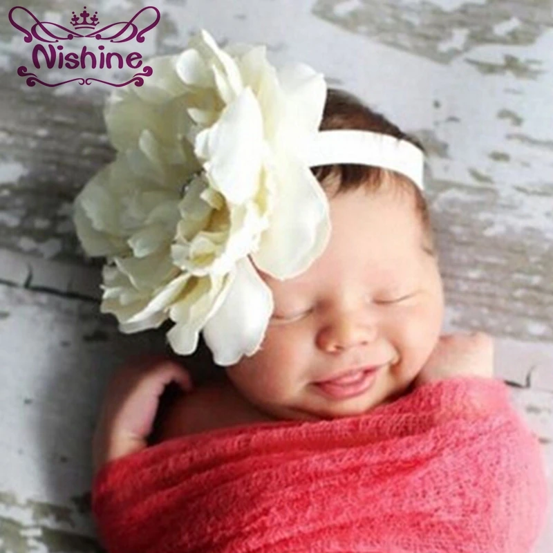 

Nishine Kids Big Peony Flowers Headband Girls Floral Headband Newborn Hair Bow Headwear Hair Accessories Photography Props