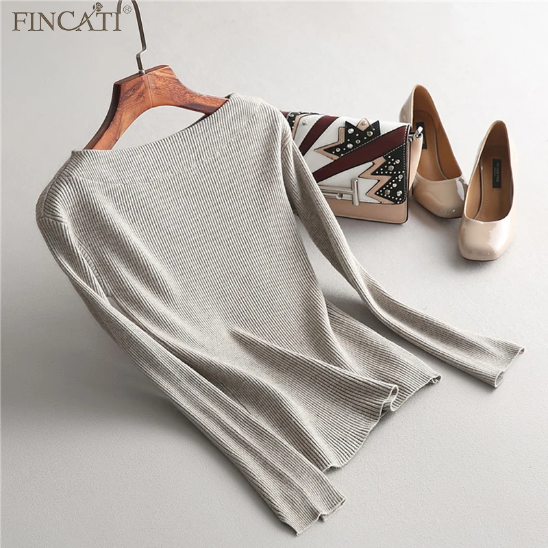 Fincati Women Sweater 2018 Winter New Arrival 9 Colors Slash Neck Long Split Sleeves Casual Tops Autumn Knitted Pullover Female | Женская