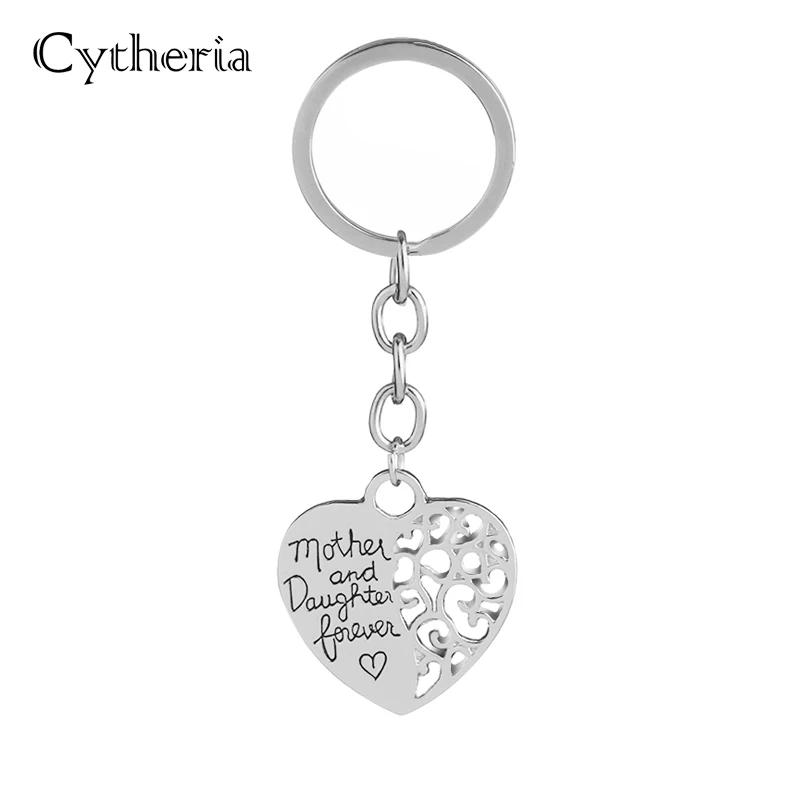 mother and daughter forever love key Ring hollow heart shape Keychain statement backpack ring birthday Gift for mom kids