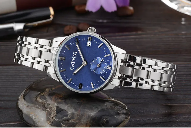 Silver Blue Dial CHENXI Роскошные Брендовые женские кварцевые часы, часы с датой, часы из нержавеющей стали, женские модные повседневные кварцевые часы, женские наручные часы - Цвет: Silver Blue Dial