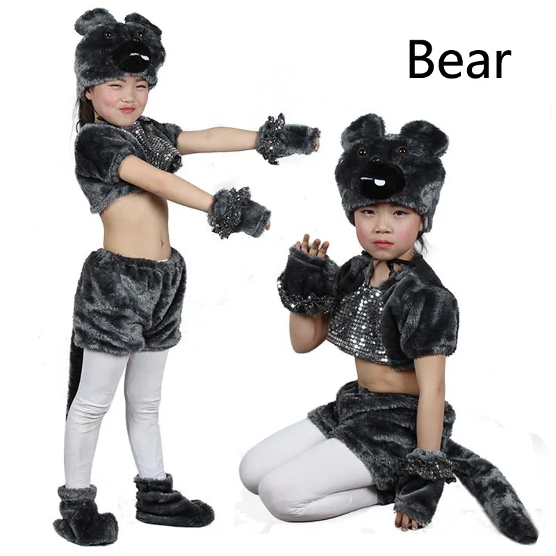 Bear Детские длинные плюшевые животные мультфильм обезьяна волк медведь Хэллоуин костюм шляпа обувь перчатки для мальчиков и девочек - Цвет: Bear