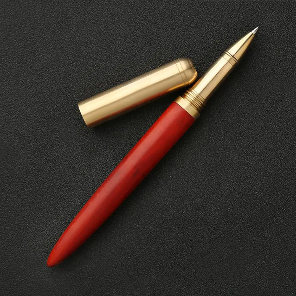 RED High Quality Handmade vintage Brass gift sign pen Gel ink pen with clip Black ink Pure Copper Pen for travel, office, business - Цвет: RED