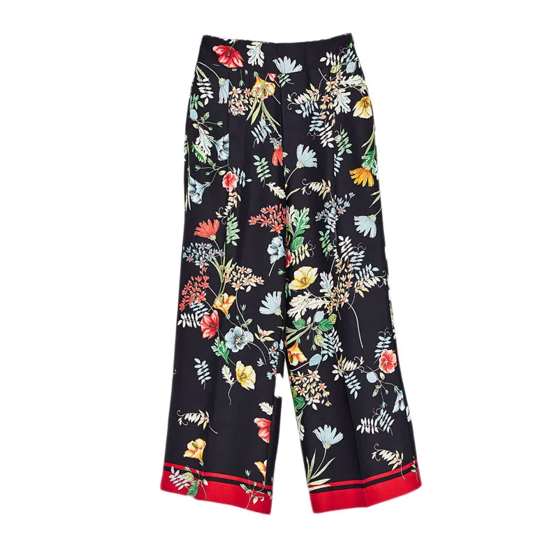 

Floral Printed Loose Pants Women Nice Spring Summer Fashion Full Length Pants Women Vintage Wide Leg Pants Female Ladies