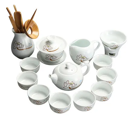 Семейная офисная керамика GaiWan полный набор белый фарфоровый Лотос чехол чайный