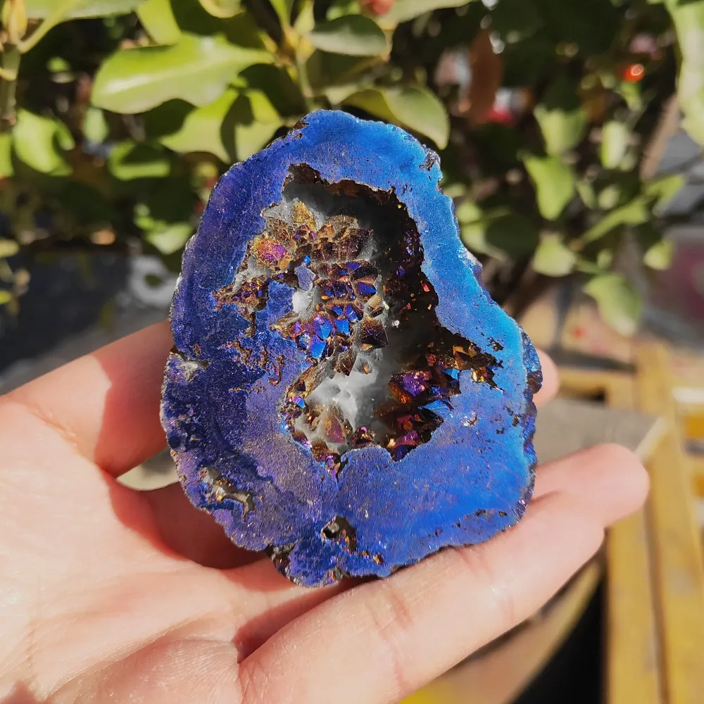 

125g Blue Angel Aura Quartz Crystal geode Titanium Bismuth Silicon Cluster Rainbow reiki healing