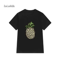 2018 summer new arrival zuolunouba black cotton women t shirt short sleeve pineapple fruit print casual tees tops o neck female
