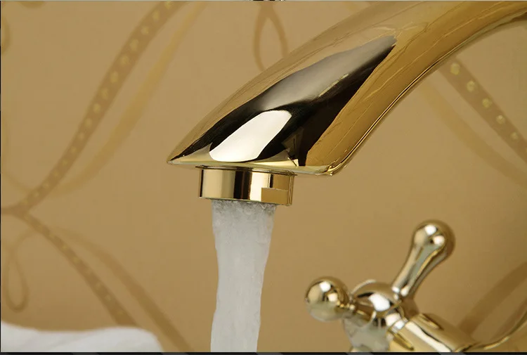 Античный Золотой смеситель для раковины полированный латунный Смеситель в