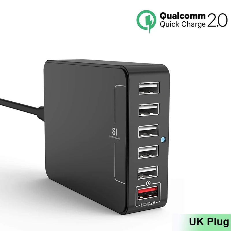 Великобритания SeenDa QC2.0 быстрый USB Зарядное устройство 35 Вт 6-Порты зарядка через usb станция для быстрой зарядки USB для телефона Зарядное устройство для iPhone samsung LG Xiaomi штепсельная вилка стандарта США - Тип штекера: Великобритания