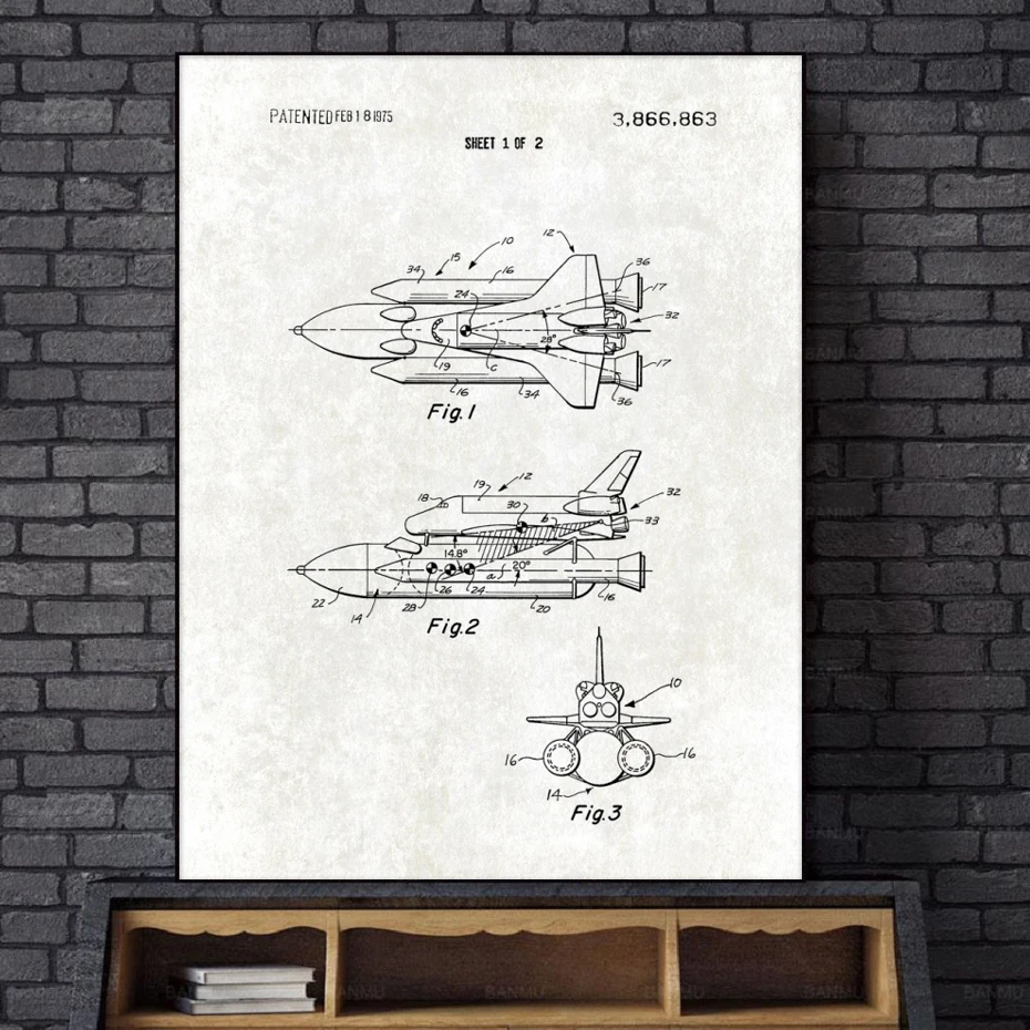 

Vintage Patent Posters Wall Art Canvas Paintings Space Shuttle Rocket Satellite Patent Pictures Prints and Posters Home Decor