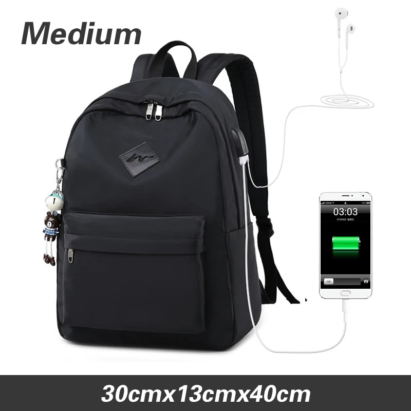 Medium Black WINNER женский рюкзак для ноутбука с usb зарядкой для девочек-подростков, школьная сумка с подвеской в виде животного, женские рюкзаки с принтом, Zaino - Цвет: Medium Black