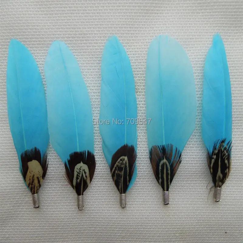 

20pcs/lot!8cm Light Blue Goose Wing Feathers,Goose Quill Feathers&Ringneck Feathers with SPRING FASTENERS for Jewelry Making