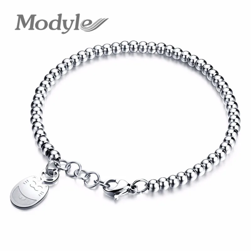 Modyle Lucky Cat кулон браслеты женские бисером из нержавеющей стали розовое
