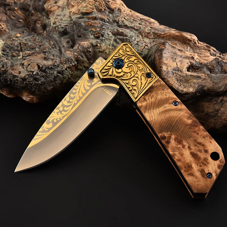 

Hot folding blade knife hunting knife Sharp 440 Blade Outdoor survival knife + Wooden handle Camping tactical pocket knife + Box