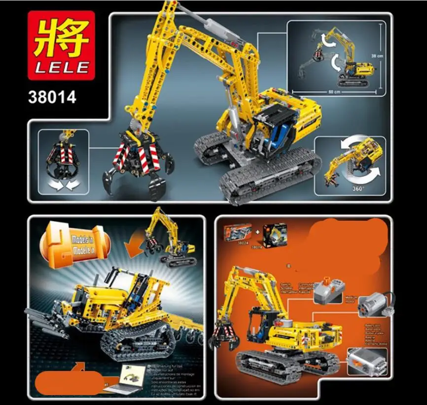 LELE 38014 Technic 720 шт экскаватор 2 в 1 инженерный гусеничный автомобиль трактор строительные блоки совместимый Technic 42006