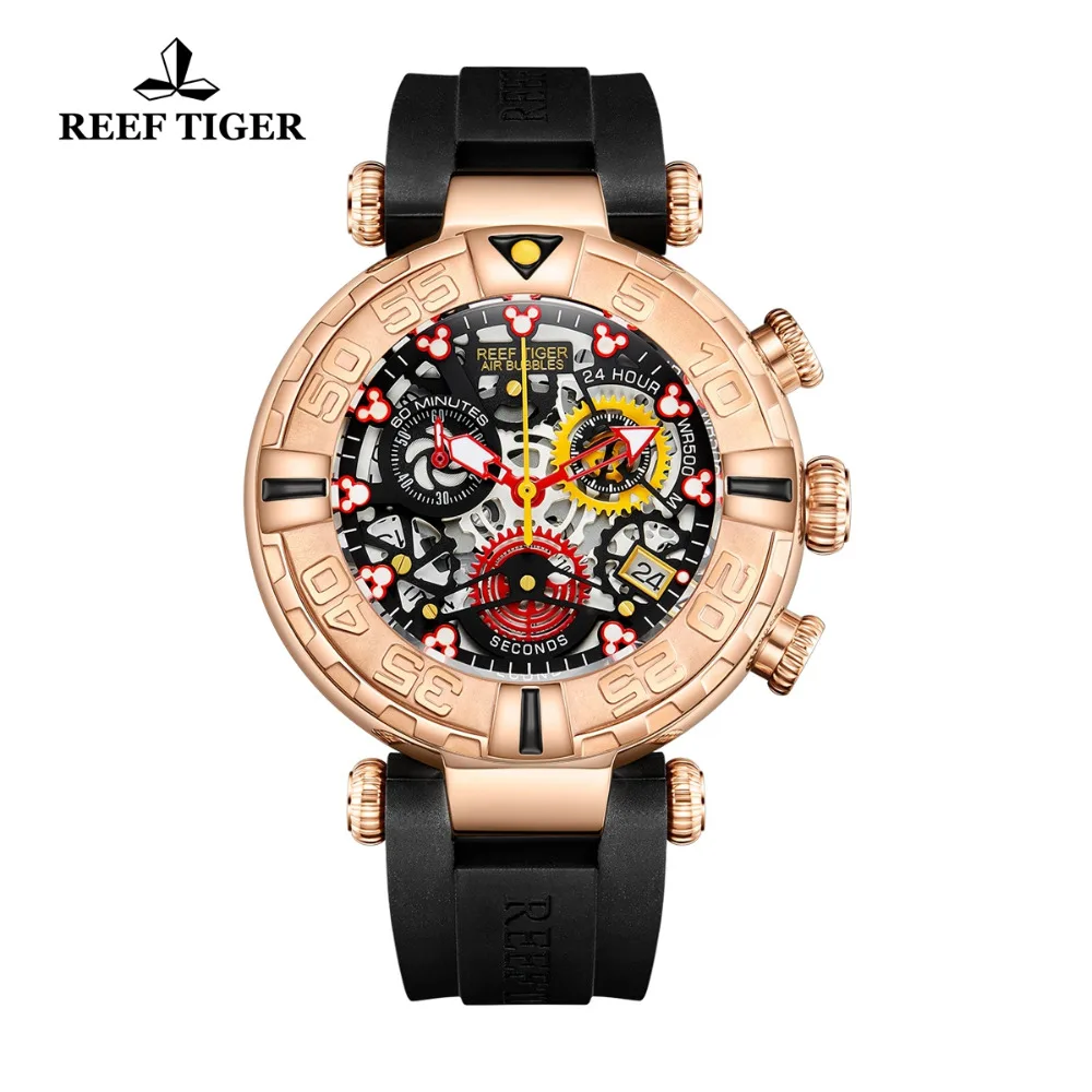 Reef Tiger/RT 2019 Элитный бренд модные креативные часы для мужчин с костями каучуковый