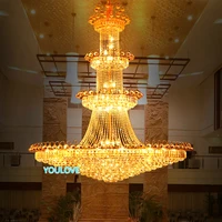 led big gold crystal chandelier lights fixture modern crystal droplights villa home stair hotal golden club hanging lamps d120cm