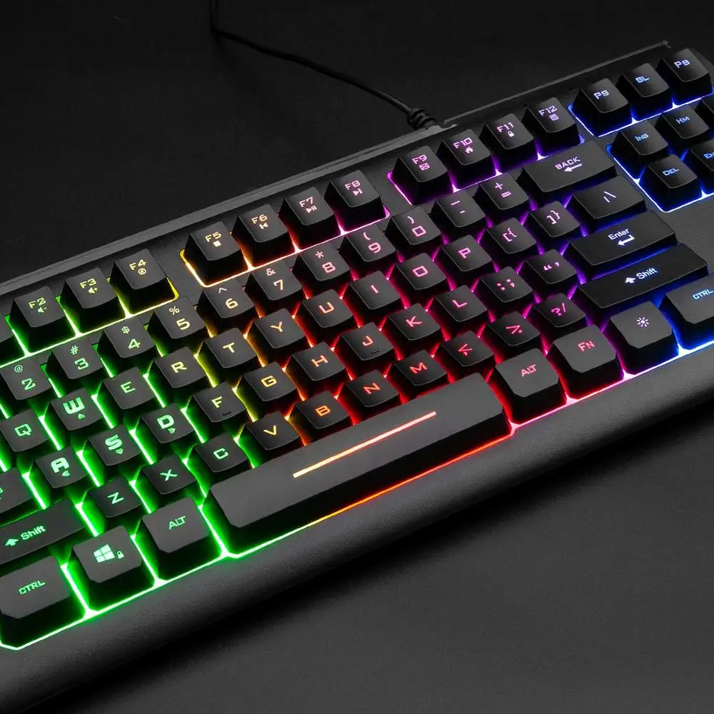 Игровая клавиатура Rii RGB RK104 с подсветкой компактная компьютерная 87 клавишами для