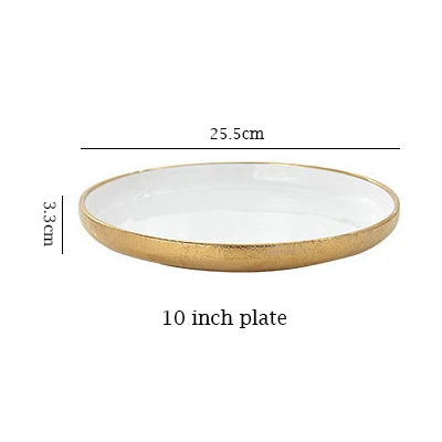 10 inch Plate 1 шт. в скандинавском стиле, керамическая золотая тарелка, креативное фарфоровое блюдо, миска для супа, риса, набор, тарелка для закусок, десертный ужин, поднос для торта, посуда - Цвет: 10 inch Plate