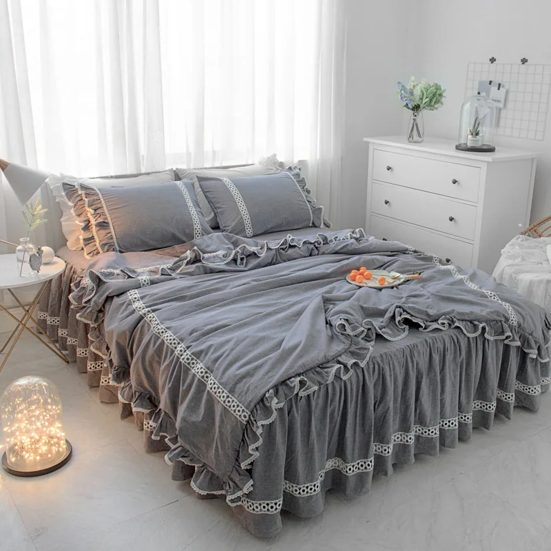 Постельное белье с оборками набор из 100% помытого хлопка пододеяльников 3/4 шт.