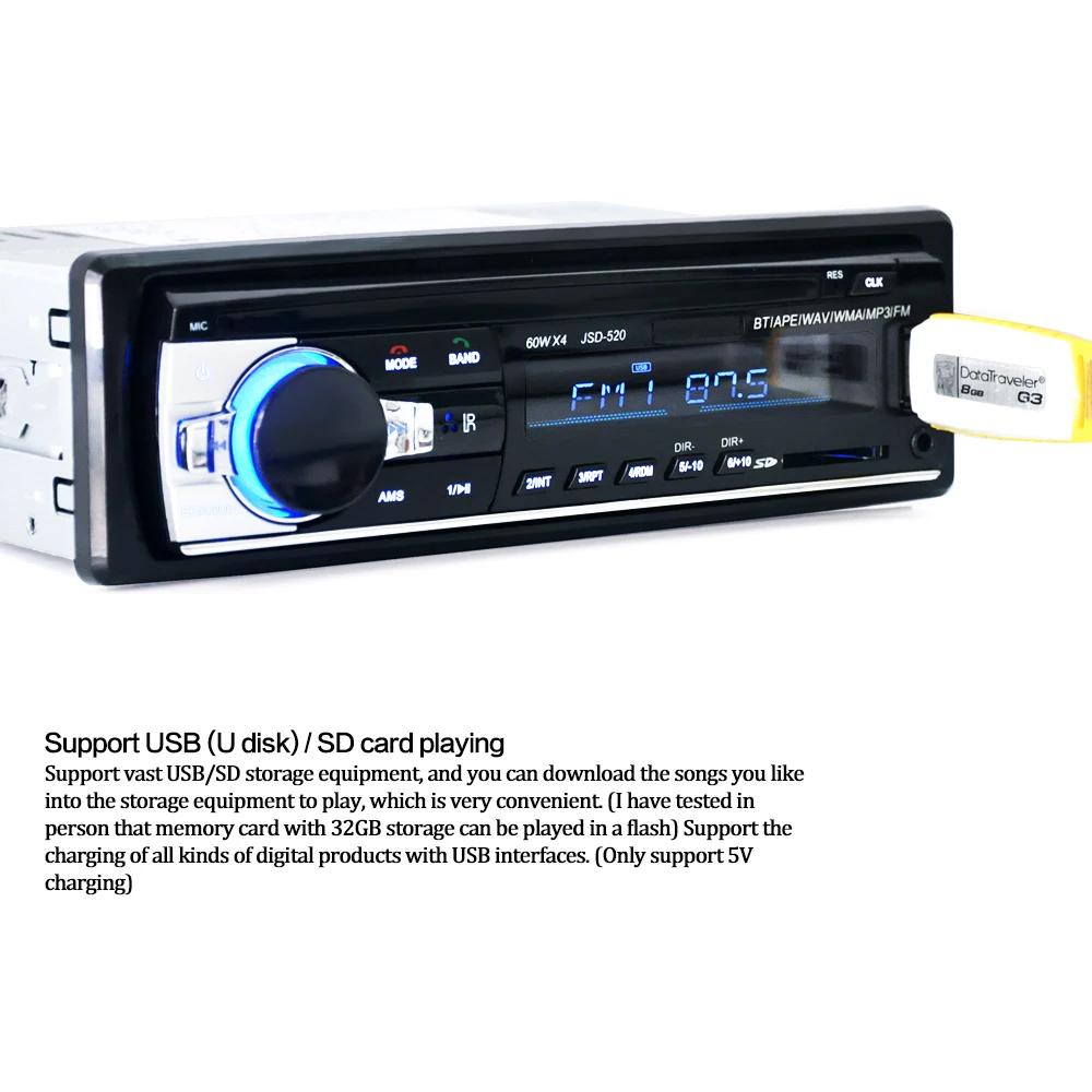 Автомобиль Радио стерео плеер 12 В Bluetooth телефон AUX-IN MP3 FM/USB/1 Din/удаленных FM MMC WMA 2018
