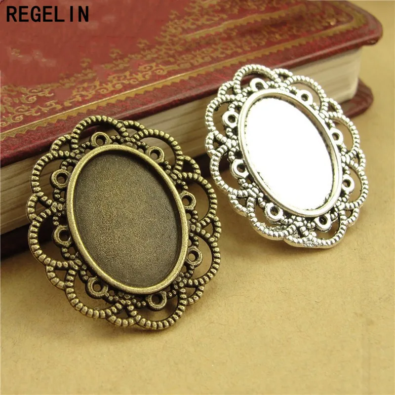 

REGELIN Oval Pendant Settings Cabochons Bases Blank Bezel Trays 10pcs/lot Fit 13x18mm Cabochon Cameo DIY Necklace Findings