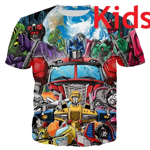 kids t shirt PLstar Cosmos/одинаковые комплекты для семьи; футболки для мальчиков с 3D принтом в виде робота; Детские футболки с изображением автоботов; детский летний короткий топ - Цвет: kids t shirt
