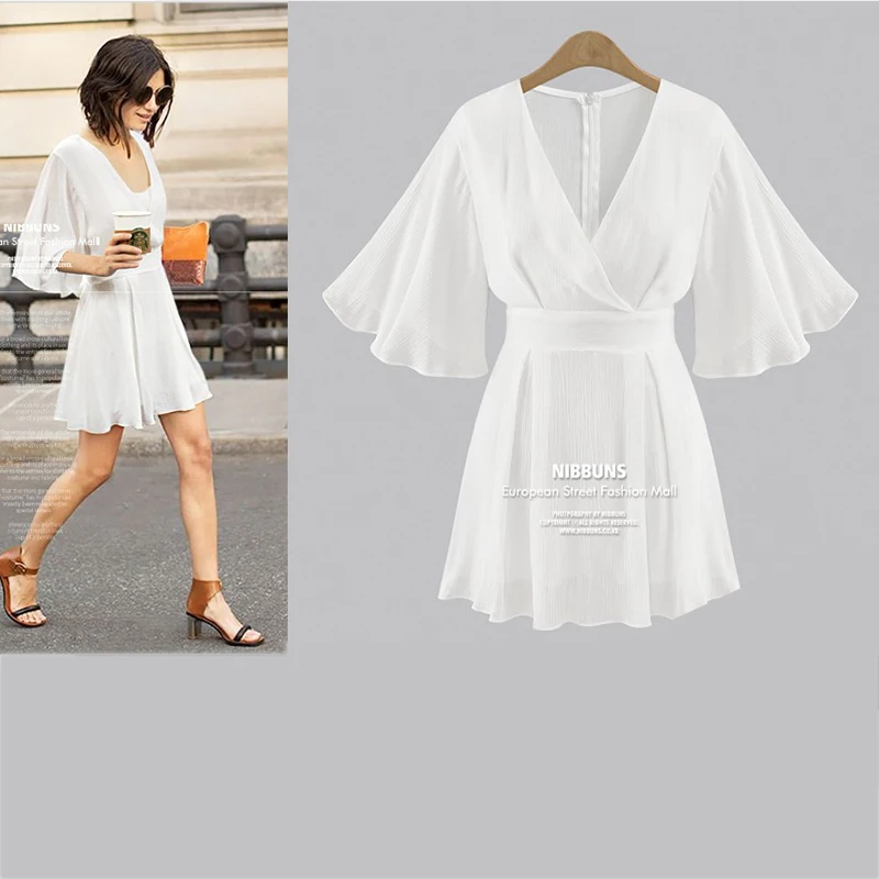 Новое поступление 2018 женское платье с v образным вырезом и коротким рукавом