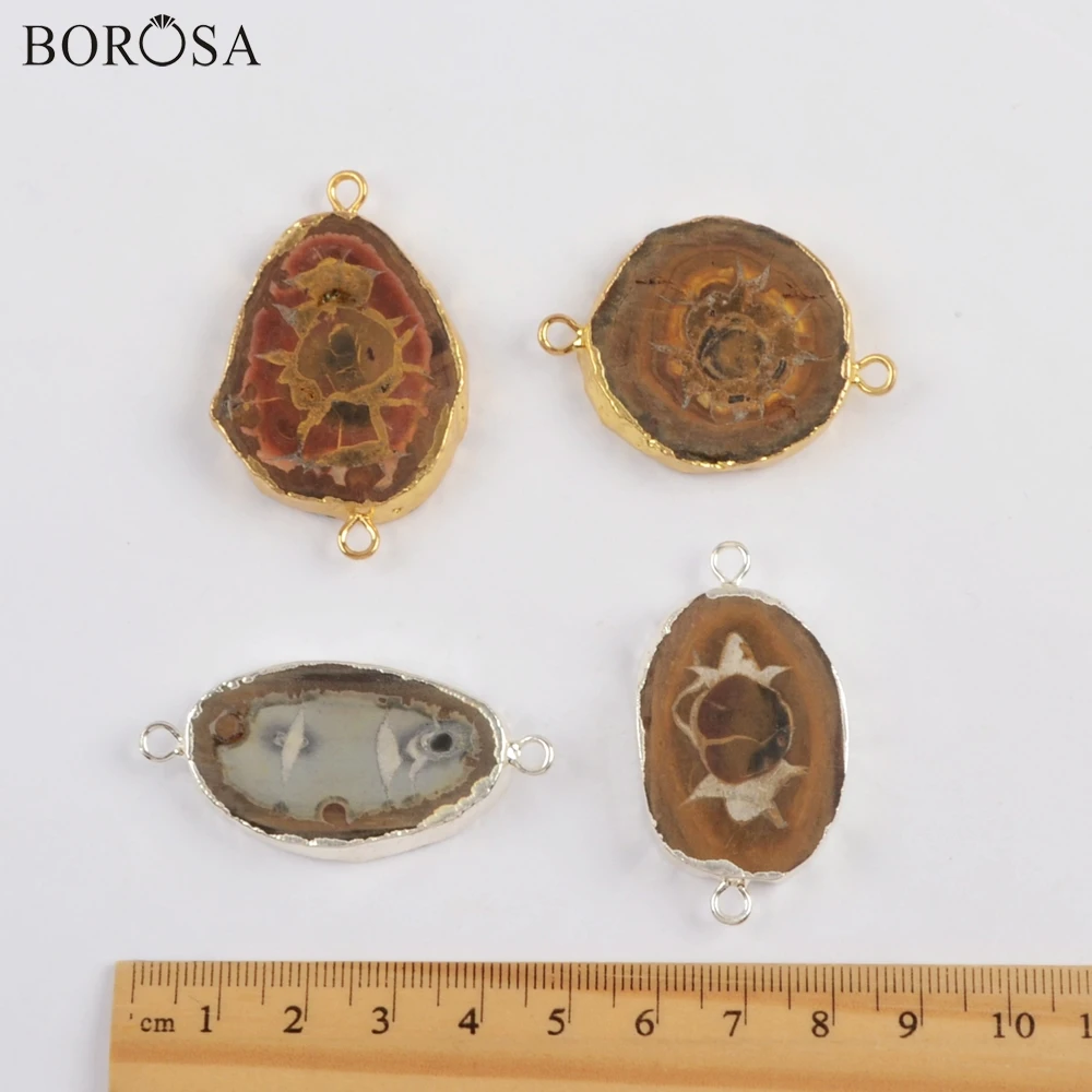 BOROSA 5 шт. Позолоченные натуральные окаменелости соединители драгоценных камней