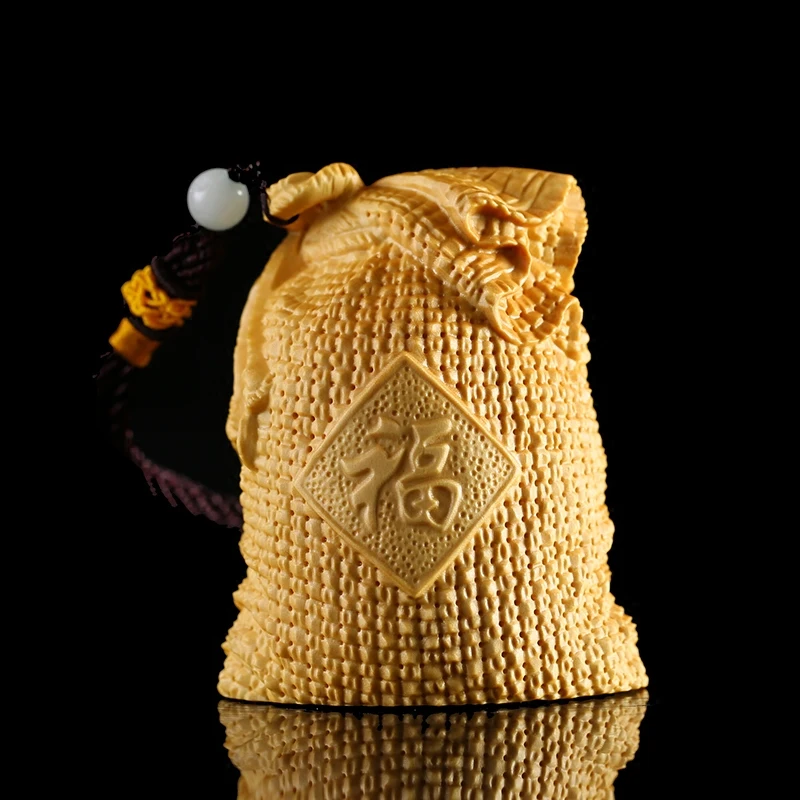 Деревянный фу дай Лаки мешок Boxwood сувенир резьбы креативный автомобиль кулон