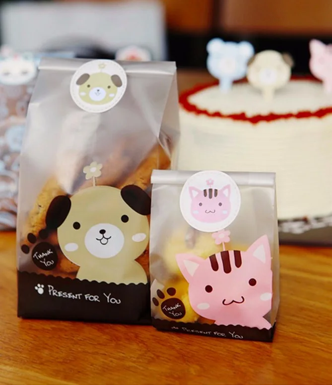 100 pcs Puppy and kitten DIY Cookies Bag candy bags baby shower favor kid souvenir birthday party wedding decor | Дом и сад