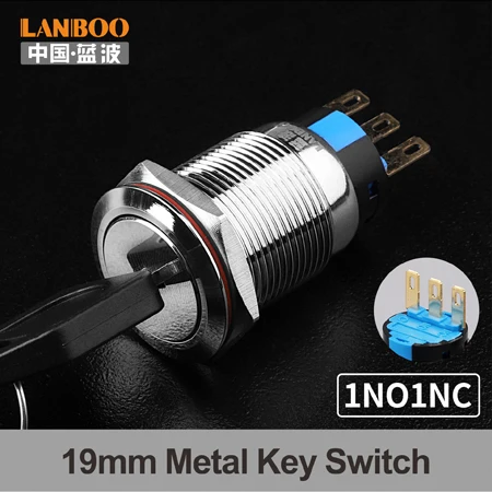 1NO1NC LANBOO 19 мм 1NO1NC/2NO2NC 2 позиционный вставной переключатель с кнопкой ключа - Цвет: 1NO1NC