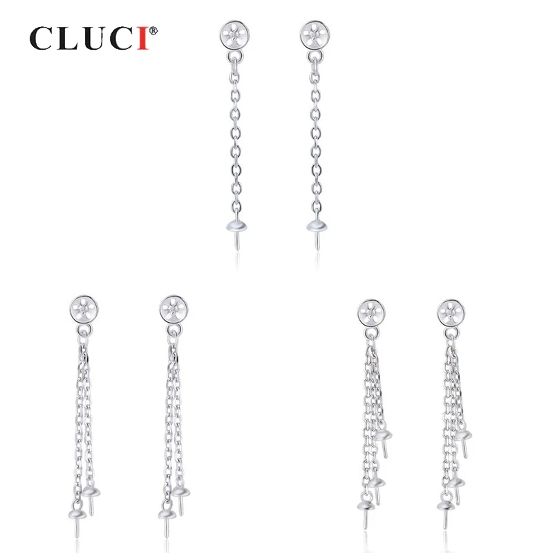 

CLUCI Silver 925 Stud Pearl Earring Mounting for Women Wedding Sterling Silver Multiple Link Simple Earrings Jewelry SE144SB