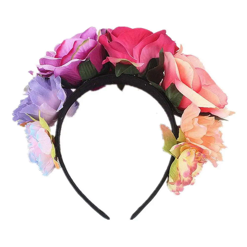 New Women's Hawaiian Rose Flower Crown Garland For Party Day Of The Dead Headband Costume Rose Garland