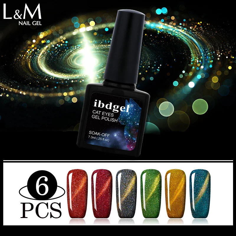 

6pcs Whole Set Hot Brand ibdgel Rainbow Cat eyes Gel polish uv Soak off Factory Supplier Magnetic Color Gel Nail