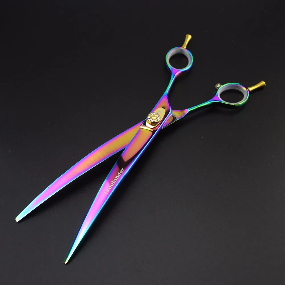

8 inch pet color scissors hairdressing set 3 piece set combination pet hairdressing tools straight cut bending scissors