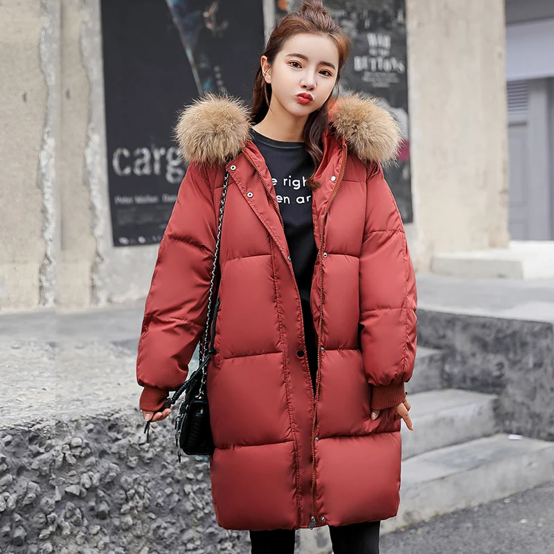 

MoYan Women Parkas coat Fashion Thicken Warm big fur long Jacket coat for winter loose style large bust outwear parkas