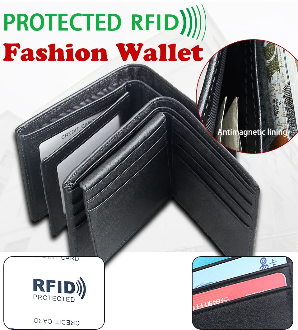 Мужские кошельки из натуральной кожи, коровья кожа,, RFID защита, держатели для карт, черный короткий кошелек, мужской клатч, кошелек, Carteira